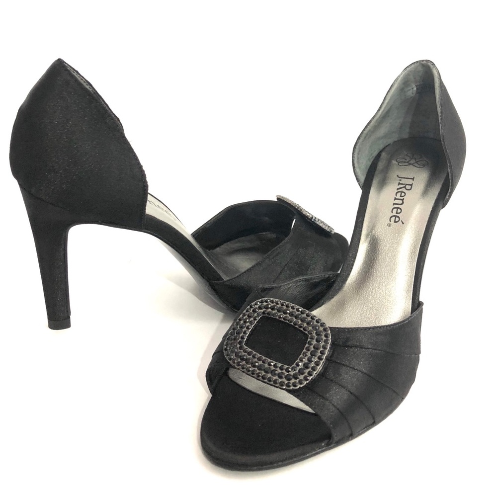 J. Renee Satin Heels Open Toe Pump Rhinestones Mobwife